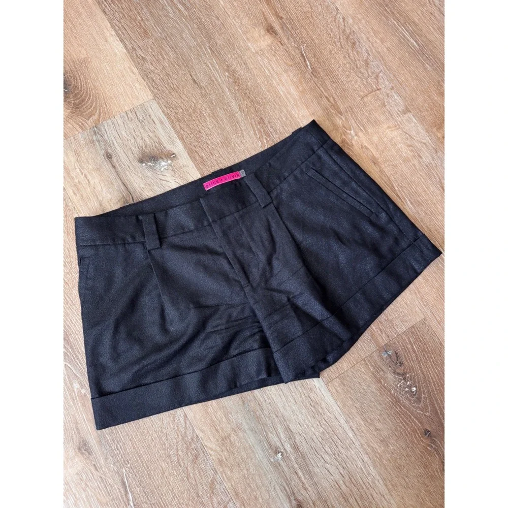 Alice + Olivia‎ Black Shimmer Wool Blend Cuffed Shorts S